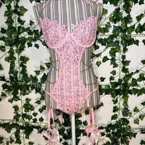 Pink lace lingerie bodysuit